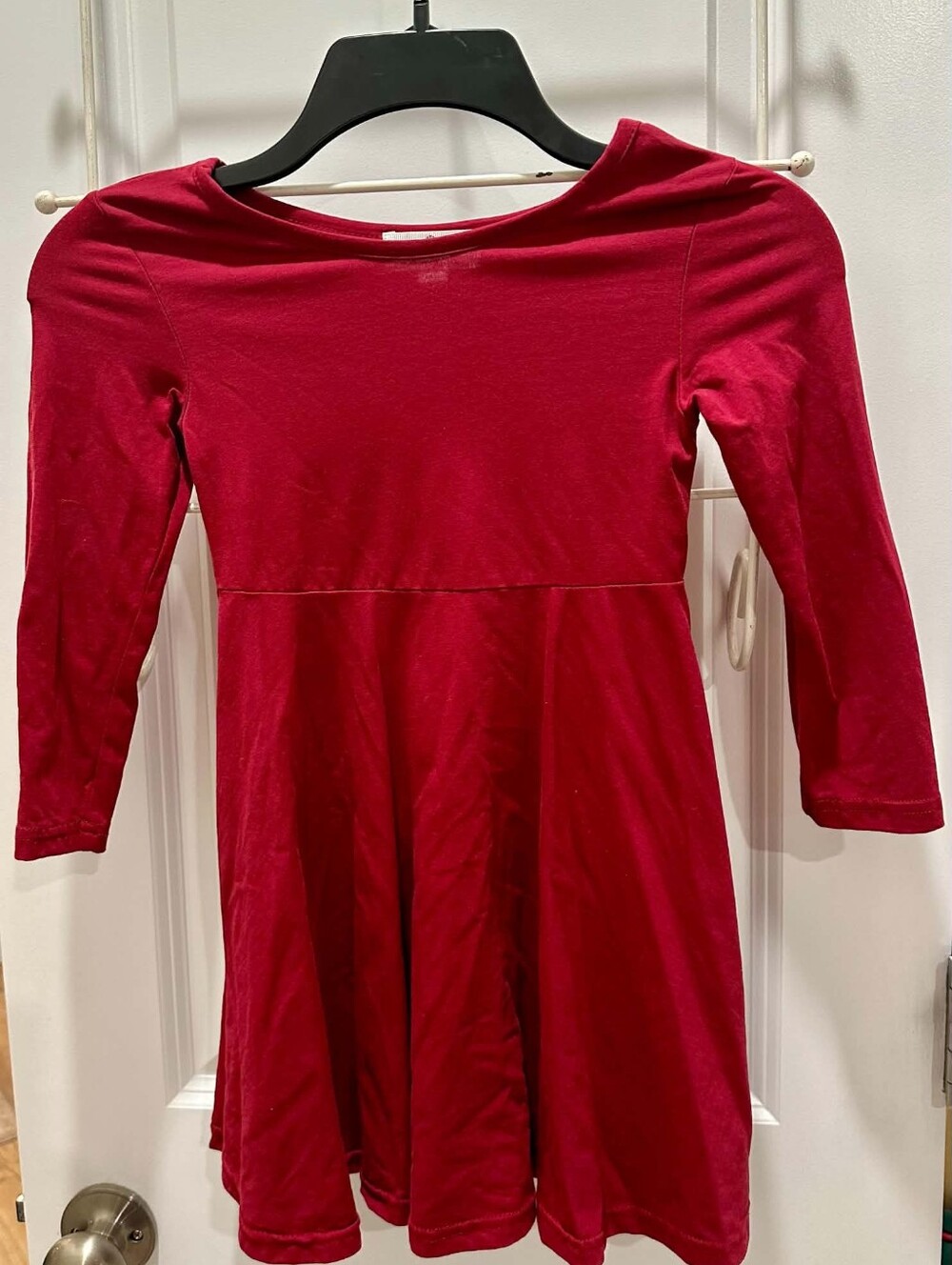 Girls Red Long-Sleeve Casual Fit-and-Flare Dress